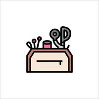 A box with scissors and other tools in it vector