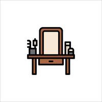 A desk with a mirror and a chair vector