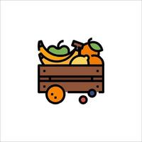 Fruit and vegetables in a wooden box icon vector