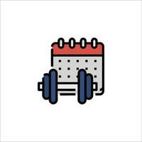 Calendar icon with weights and barbell vector