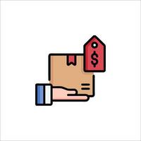 Hand holding a package with a price tag on it vector