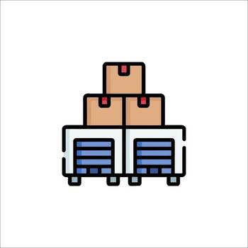 A stack of boxes on a cart with a red handle vector