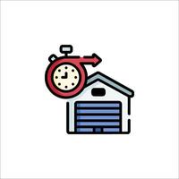 A garage with a clock and a garage door vector