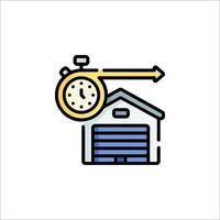 A garage with a clock and a garage door vector