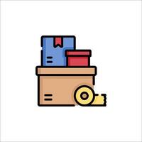 A box with a roll of tape and a roll of paper vector