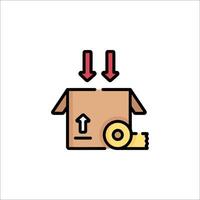 A cardboard box with a red arrow pointing to it vector