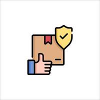Hand giving thumbs up with a box and a shield vector