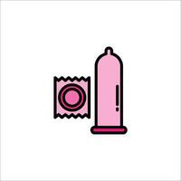 A pink condom and a condom wrapper vector
