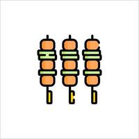 Three skewers on a stick with a green leaf on top vector
