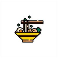 A bowl of noodles with chopsticks and chopsticks in it vector