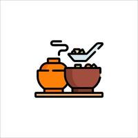 A line icon of a bowl of soup and a spoon vector