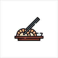 A line icon of a plate with chopsticks vector