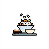 A bowl of noodles with a bowl of rice and a plate of food vector