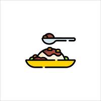 A plate with food and a spoon on it vector
