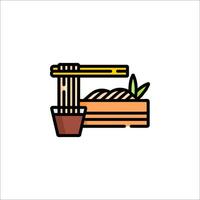 A line icon of a box with noodles and a chopstick vector