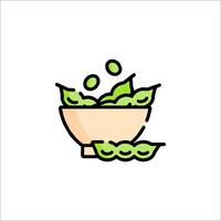 A bowl of peas with green leaves in it vector