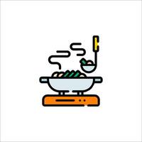 A cooking pot with food on it in a pan vector