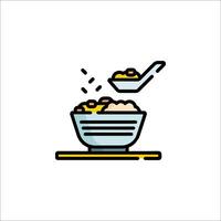 A bowl of cereal with a spoon and spoon icon vector