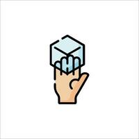 A hand holding a cube icon vector