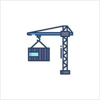 A crane lifting a container on a white background vector