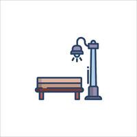 A lamp and a bench in a line drawing vector