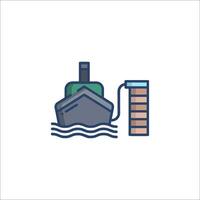 A ship is floating in the water and there is a dock vector