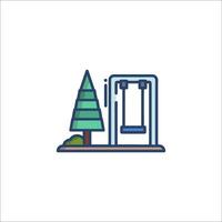 A swing and tree in the park icon vector