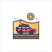 A car is driving through the desert with a sun in the background vector