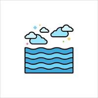 A blue and white icon of the ocean with clouds vector