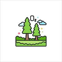 A cartoon illustration of a forest with trees and clouds vector