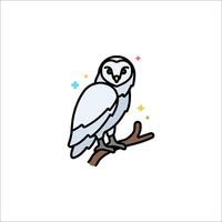A white owl sitting on a branch with stars vector