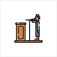 A man is standing at a podium and speaking into a microphone vector
