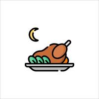 A turkey on a plate with vegetables and a moon vector
