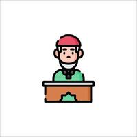 A man in a red hat sitting at a desk vector