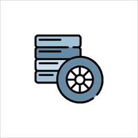 A wheel and a stack of tires on a white background vector