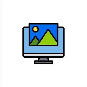 A computer monitor with mountains on it vector