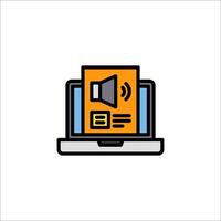 A laptop with a paper and a speaker icon vector