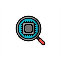 Magnifying icon of computer chip vector