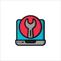 A computer with a wrench on it vector