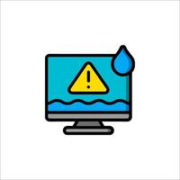 Computer monitor with water and warning icon illustration vector