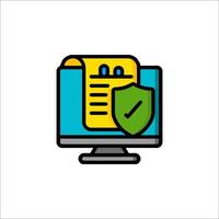 A computer monitor with a document and a shield icon vector