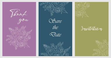 A set of three cards with flowers on them vector