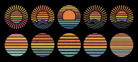 Set of Retro sunset circle badges isolated. vector