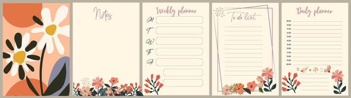 Floral Notebook pages and cover template. vector