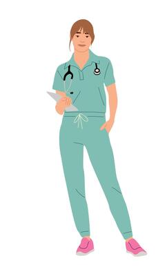 Pretty female doctor with tablet and stethoscope.