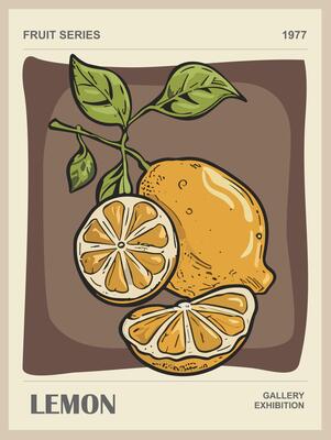 Abstract Fruit Market lemon retro art poster.