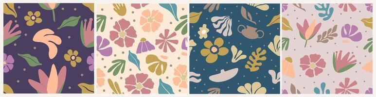 Retro seamless art pattern with colorful flowers. vector