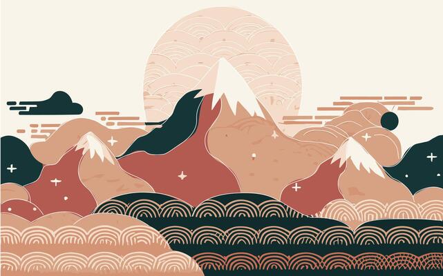 Abstract Japanese art background with line waves.