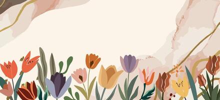 Spring art background with colorful tulip flowers. vector