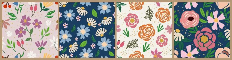Retro seamless art pattern with colorful flowers. vector